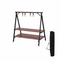 Wooden Two-Tier Shelf Carry Bag Included Portable Rack Sturdy for Balcony gray