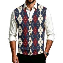 Men's V-Neck Striped Button-Front Sweater with Large Buttons for Casual Fall Winter Wear XXXL