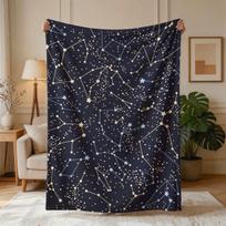 1pc Navy Starry Constellation Theme Fleece Blanket - Large Size, Soft, Lightweight, And Warm, Suitable for All Seasons - Perfect for Bed, Sofa, Office 75X95CM black