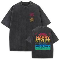 Vintage Washed Harry Styles  Together  Tour 2026 Graphic T Shirts Men Women Summer Fashion Oversized High Quality Cotton T-shirt L black
