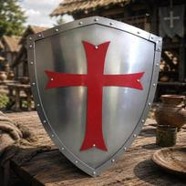 Solid Steel Knights Templar Shield , Crusader Armor With Red Templar Cross Shield , Handmade Armor Replica Shield , Larp Cosplay