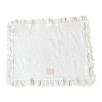 Decorative Lacy Placemat White Fabric Table Mats with Ruffled Trim, Washable Embroidered Accent for Dining Table and Tabletop Decors
