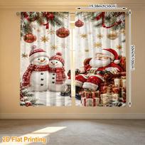 2pcs Rod Pocket Curtains with Santa Snowmen Christmas Gifts Print, Stylish Window Drapes for Home Decor Living Room Bedroom 100×220cm