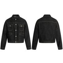 Mens Relaxed Fit Washed Denim Jacket With Multiple Pockets Fall Casual Outerwear In Black Large juoda