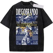 JoJo's Bizarre Adventure Brando Diego Printed Tee Men Women Washed Cotton T-shirts Manga Vintage T Shirt Harajuku Male Tshirt 2XL gray