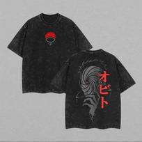 Naruto Obito Uchiha T Shirt Mask Vintage Acid Wash Streetwear Oversized Retro Anime Graphic Men Tees Cotton Top Clothing J260323 L