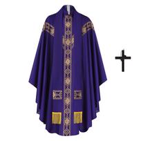 Medieval Fantasy Priest Cosplay Robe With Cross For Role Playing Events XXXL blue