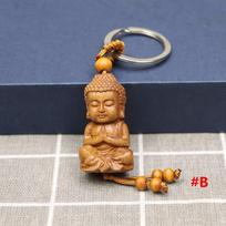 Success Monk Guanyin Buddhism Wood Carving Craft Buddha Car Accessories Keychain Keyfob Key Ring B black