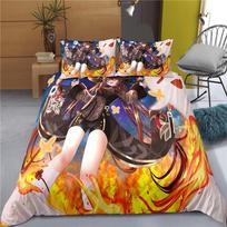 Anime Genshin Impact Bedding Set Kujou Sara Duvet Cover Home Textile Quilt Covers For girls and boys Single Twin King Size 178x220cm-3pcs