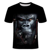 Summer 3D T-shirt Print Animal Monkey Gorilla Short Sleeve Funny Casual Jersey Top T-Shirt Men Large XXL black