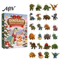 Vaikų Advento kalendoriaus dėžutė Kalėdų Dinozaurų Atgalinės Ataskaitos Kalendorius, 24 vnt. Akrilo Ornamentų Rinkinys su Mielais Šventiniais Dinozaurų Dizainais, Kabinamas Ant Medžio Dekoravimas D
