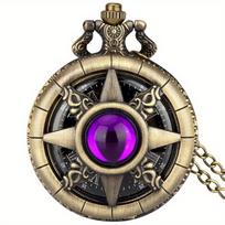 Bronze Vintage Compass Star Pocket Watch Red Gem Hollow Roman Numerals Quartz With Chain Steampunk Retro Men Pendant Watch beige
