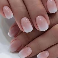 24 pieces of new French-style press-on nails (fashionable fake nail stickers), paired with 1 piece of jelly glue and 1 nail file gray