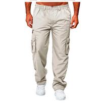Men's Multi-Pocket Military Tactical Cargo Pants Plus Size Loose Straight Casual Long Trousers Outdoor Work Wear XXXL white