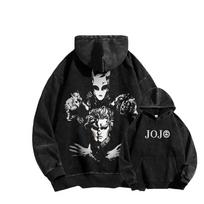 Manga JoJo's Bizarre Adventure Kira Yoshikage Print Hooded Men Women Washed Cotton Hoodies Retro Streetwear Harajuku Sweatshirt XL juoda