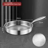 316 Stainless Steel Non-stick Frying Pan with Honeycomb Pattern – Compatible with Induction Cooktops and Gas Stoves 20cm 304 Steel No Lid black