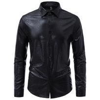 Steampunk Snakeskin Jacquard Shirt for Men Clothing Nightclub Wear Luxury Long Sleeve Man Party Dress Stage Performance Shirts Euro Size XL juoda