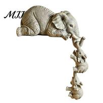Modern Resin Craft for Home Decoration Elephant Shelf Sitter, Mother Hanging 2 Baby Elephants on The Artistic Garden Ornament Outdoor Edge, A gray