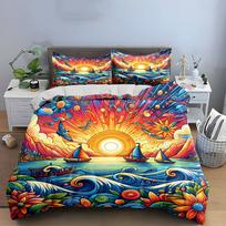 Sunset Ocean Sailing Decor Bedding Set with 1 Duvet Cover 2 Pillowcases Single Double King Queen, Gift EU King 240X220cm&set