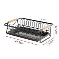 White Metal Dish Drying Rack With Wooden Handle Removable Drip Tray For Kitchen Sink Side Storage A2