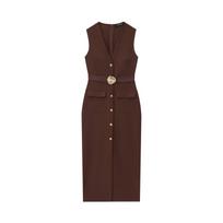 Z Cross Women's Summer Button-Down Vest Midi Dress with Belt XS white