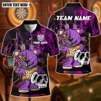 Fashion Bear Skull Graphic Darts Polo Shirts For Men Summer Trendy Custom Name Team Name Polo Shirt Loose Breathable Tees Tops S purple