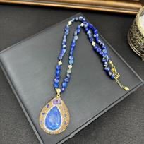 Natural Gemstone Lapis Lazuli Sweater Chain Pearl Set, Hand Inlaid Amethyst Czech Diamond Four Piece Set 1 gray