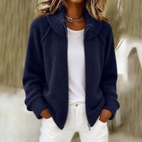 Women's Relaxed Fit Color Zip-Up Knit Cardigan with Stand Collar for Everyday Wear XXL black