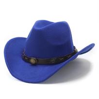 Western Cowboy Fedora Hat For Men And Women With Wool Felt Sun Protection blue
