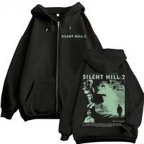 Silent Hill 2 su gobtuvu ir užtrauktuku vyriški ir moteriški švarkai, Hip-hop gatvės stiliaus džemperis su užtrauktuku, Kasdienis dėvėjimo švarkas 4XL black