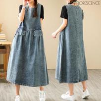 Florence Sleeveless Denim Pocket Cutie Dress Blue/XL(77~88) gray