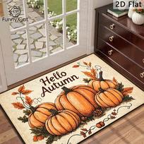 1pc, Hello Autumn Doormat, Pumpkin Maple Leaves Fall Harvest Decorative Floor Mat, Farmhouse Style, Indoor Outdoor Home Porch Entryway Entrance Decor, 43X120CM