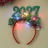 Star Tinsel 2027 New Year Headband Light‑Up Party Hair Accessory  Christmas Party Green With Light blue
