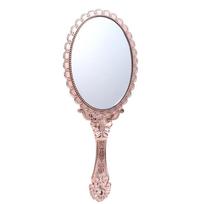High Definition Handheld Mirror Easy to Carry Portable Dressing Mirror Carved Small Mirror  Desktop Random white