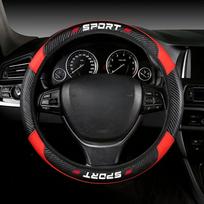 Sport Car Steering Wheel Cover Carbon Fiber Leather Anti‑Slip Auto 14.5-15 inch Steering Protector Interior Auto Accessories raudona