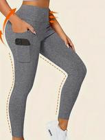 Women High Waist Stretch Leggings, Ladies Solid Slim Casual Pants, Elastic Waist Daily Wear Leggings XL gray