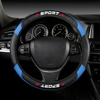 Sport Car Steering Wheel Cover Carbon Fiber Leather Anti‑Slip Auto 14.5-15 inch Steering Protector Interior Auto Accessories mėlyna