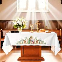 VIKAMA Holy Family Church Altar Tablecloth Floral Embroidery Rectangular Table Cover Religious Chapel Decor 150X300CM(5X9.8FT