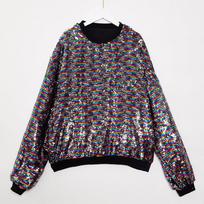 Mens Oversized Round Neck Hoodie With Reversible Sequin Design Casual Long Sleeve Sweatshirt Halloween Party Dance XL black