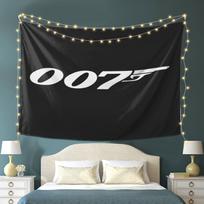 007 Themed Black Tapestry with Golden String Lights  Soft Polyester Fabric Ideal for Living Room Bedroom or Office Decor 100X150CM