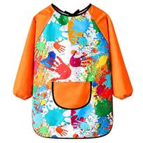 Kids Art Smock with Front Pocket and Long Sleeves, Polyester Fabric Painting Apron with Elasticized Cuffs for Painting Activities