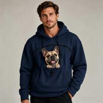 Couple Fleece‑Lined Hoodie With Pet Pocket Long‑Sleeve Loose Warm Hooded Sweatshirt For Autumn Winter Men Women Casual Pullover XXXL tamsiai mėlyna spalva