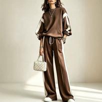 Women's Color Block Hoodie and Sweatpants Set Loose Two Piece Outfit XL white
