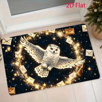 1pc Flannel Material Door Mat, Starry Magic Snowy Owl Letter Print, Pointed Plastic Bottom, Machine Washable, Suitable for Indoor Outdoor, Bathroom, L 40X60CM