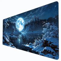 Snowy Moon Lake Desk Pad Non Slip Rubber Mousepad Fantasy Winter Night Scene Snow Covered Forest Giant Bright Moon 800x400x2mm