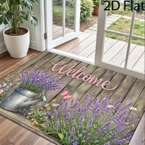 1pc Lavender WELCOME Entrance Door Mat, 2D Flat Retro Wood Grain Bathroom Decor Absorbent Non-Slip Rug - Home Toilet Entrance Mat, Country Style Indoo 40X60CM white