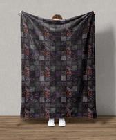 Vintažinis dangaus tematikos mozaikinis pledas Rudo atspalvio Sherpa Mėnulis Saulė Žvaigždės Dygsniavimo raštas Size: 150*200cm, Weight: 280 GSM