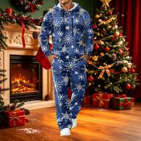 Men's Casual Hoodie and Wide-Leg Pants Set, Loose Fit Sweatsuit with Pockets, Christmas Print XXL blue