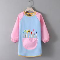 Tapybos prijuostės vaikiškų prijuosčių rinkinys su didelėmis kišenėmis, vandeniui atsparus rašalo suknelė su ilgomis rankovėmis. 53*48*82cm,S rožinė/mėlyna