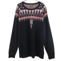 MARCELO BURLON Ethnic Pattern Long sleeve knit XL black sweater Men's Used black